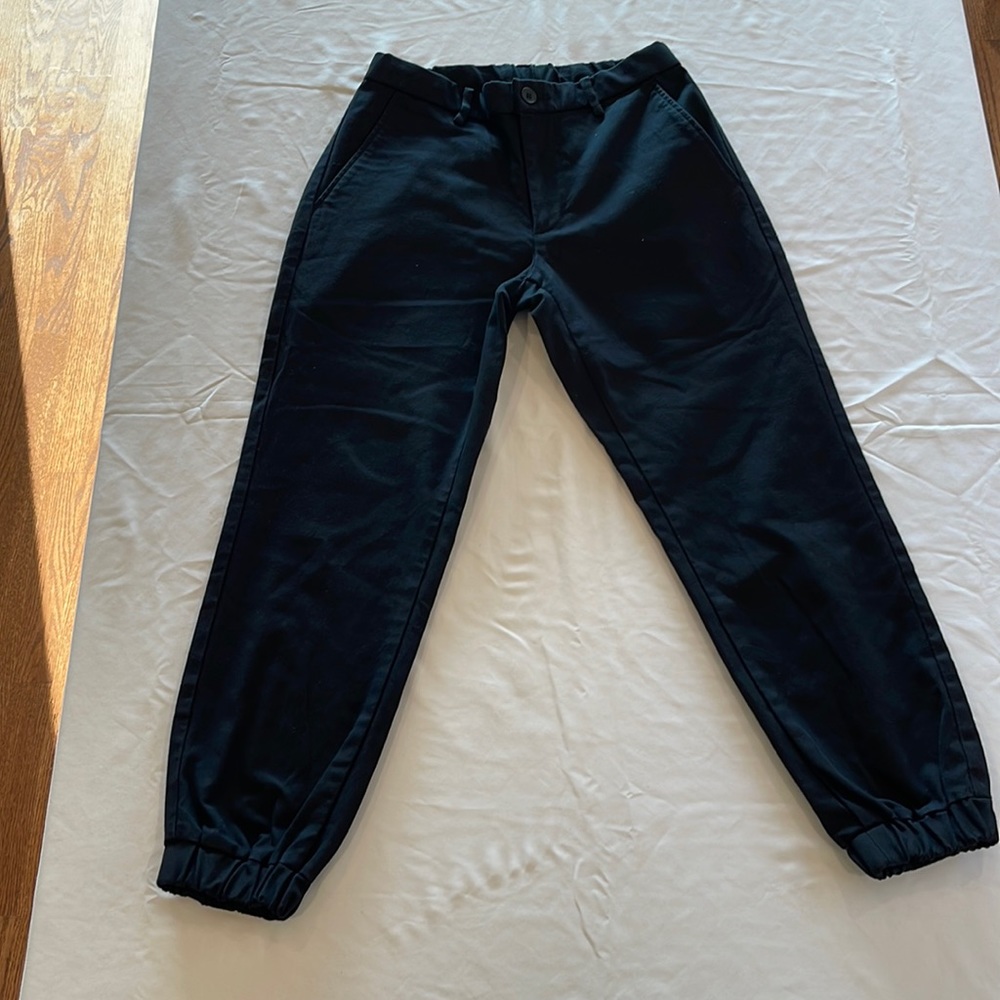 Uniqlo black elastic drawstring pant with elastic at the legs. Size “S” 27-30W.